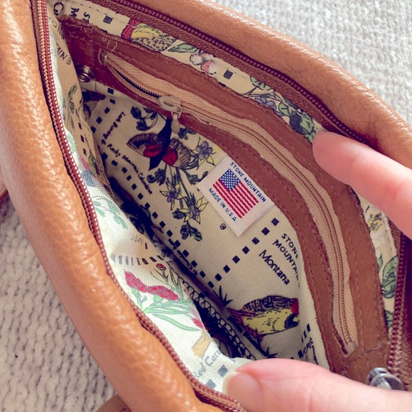 Stone Mountain Leather Crossbody Bag Bird Print Lining Retro Classic - Picture 8 of 14